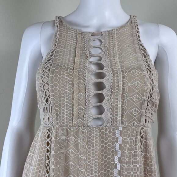 Free People Wherever You Go Size 4 Crochet Babydoll Mini Fit & Flare Dress Boho - Picture 3 of 14